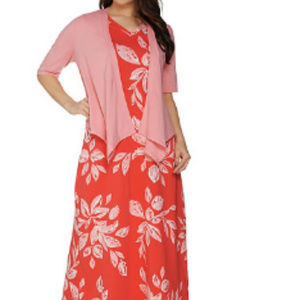 V-Neck Sleeveless Maxi Dress w/ Drape Front Shrug